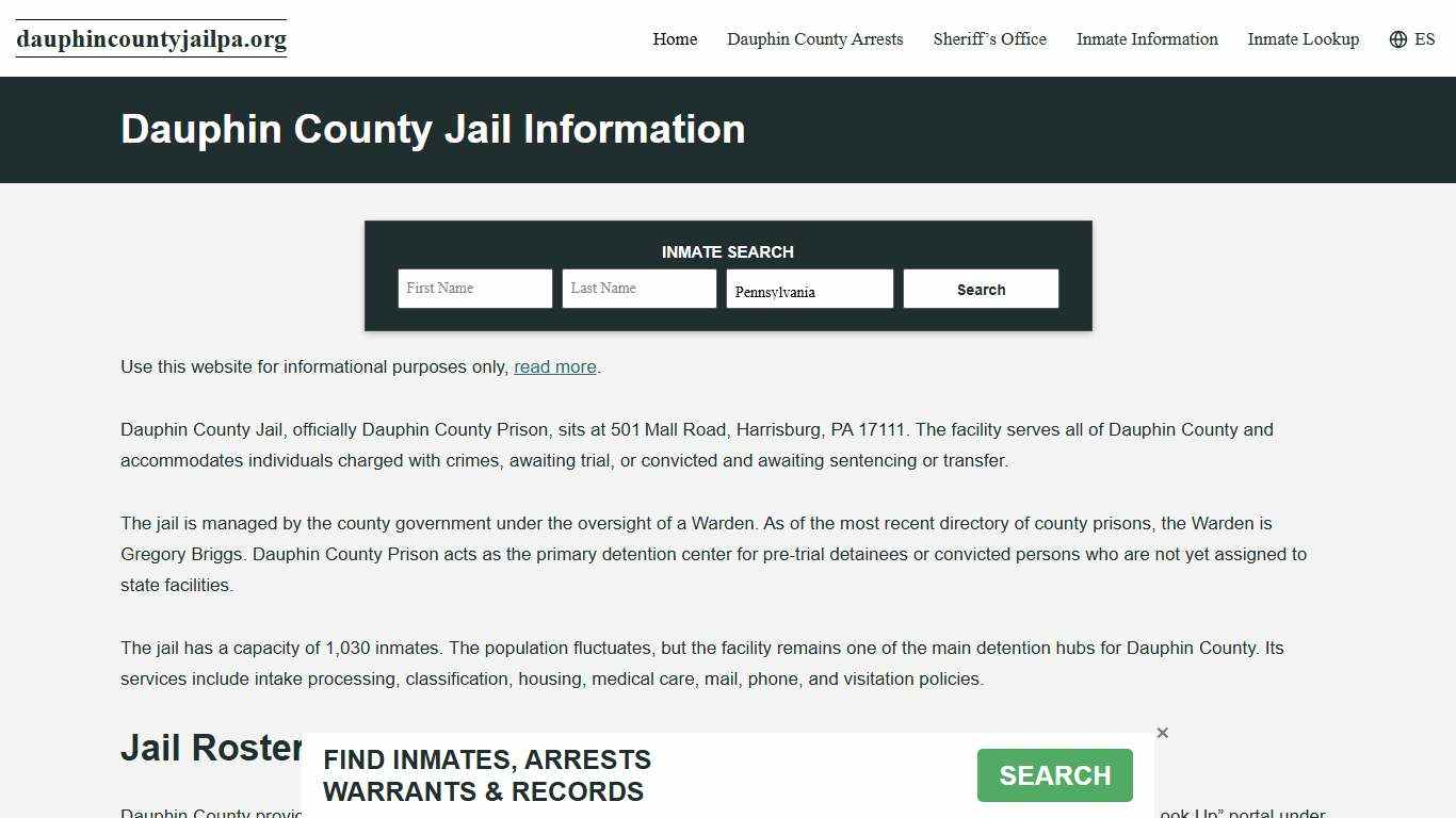 Dauphin County, PA Jail Roster, Inmate Info