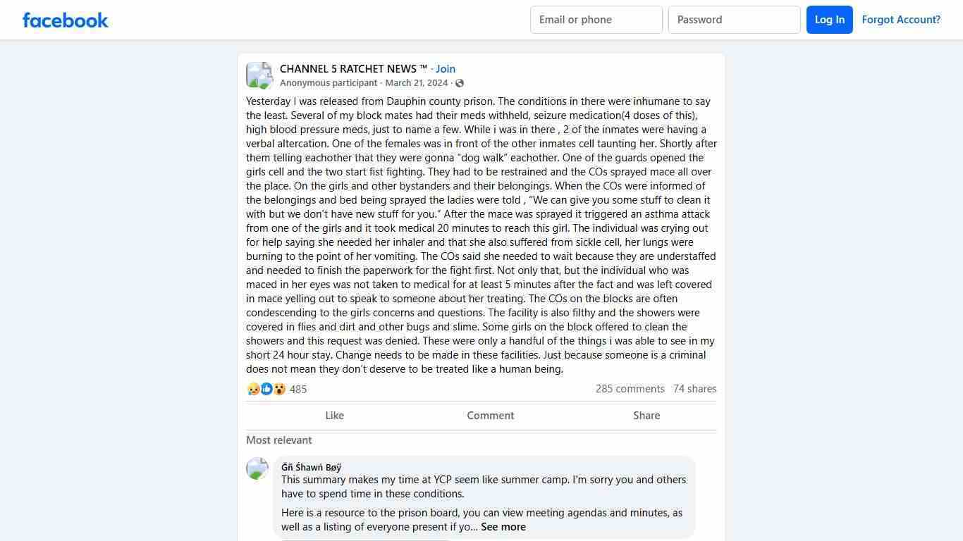 CHANNEL 5 RATCHET NEWS ™ | Yesterday I was released from Dauphin county prison | Facebook